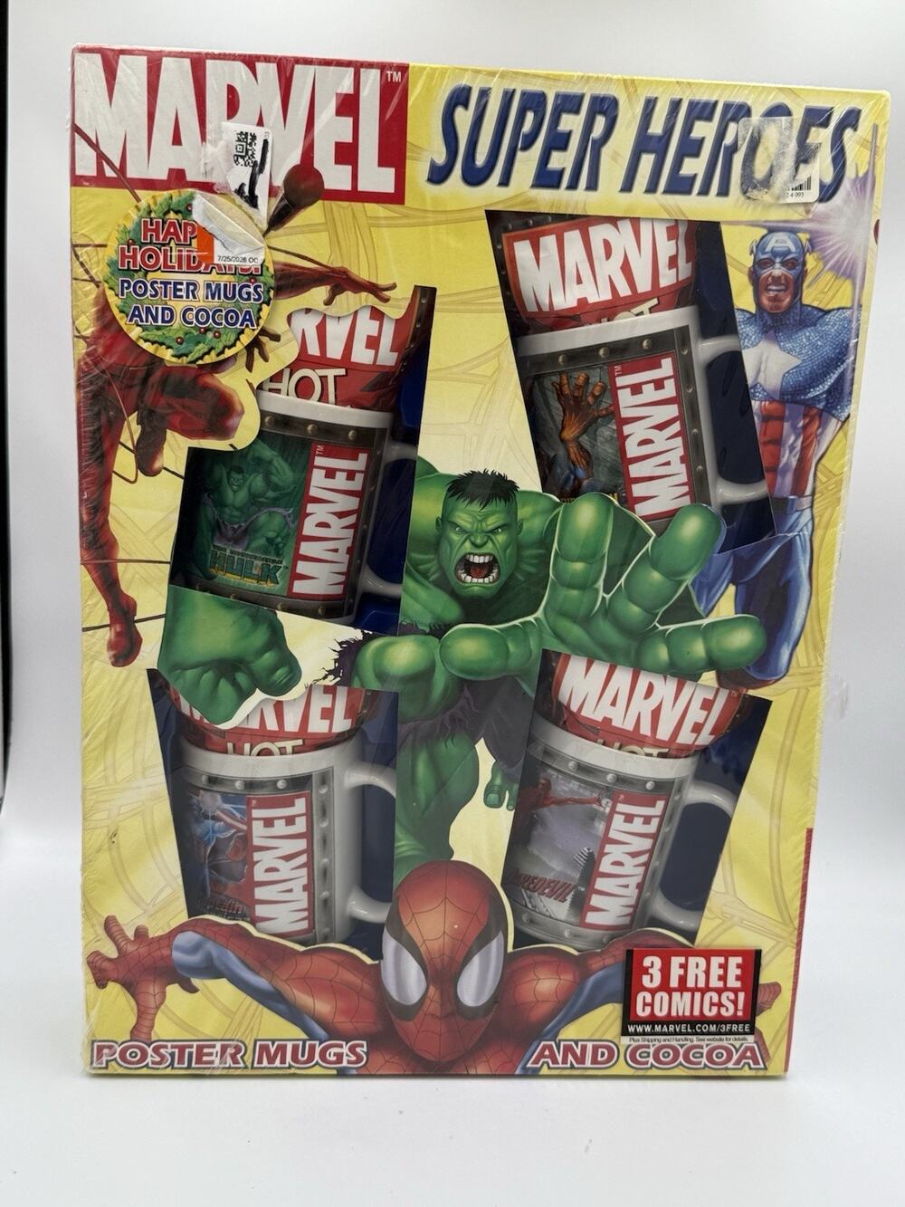 NWT Marvel Super Heroes Lot / Set of 4 Mugs + Poster Spider-Man Hulk Daredevil